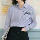 Long-sleeve Letter Embroidered Striped Shirt