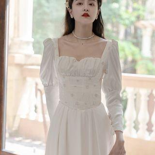 Long-sleeve Square-neck Corset Dress