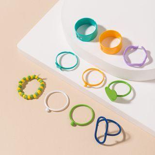 Geometry Ring Set R014-01 - Set - Green & Yellow & Blue - One Size