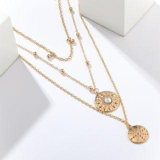 Alloy Rhinestone Disc Pendant Layered Necklace C15203 - One Size