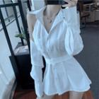 Long-sleeve Cutout Cold Shoulder Buttoned A-line Mini Shirt Dress