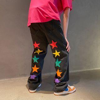 Star Print Wide-leg Jeans