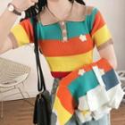 Short-sleeve Color Panel Knit Polo Shirt