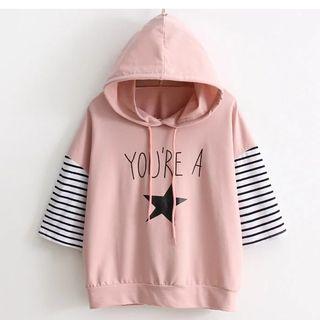 Star Print Elbow-sleeve Hoodie