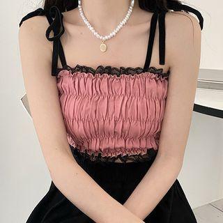 Lace Panel Shirred Camisole Top As Show In Figure - One Size