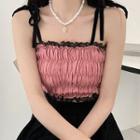 Lace Panel Shirred Camisole Top As Show In Figure - One Size