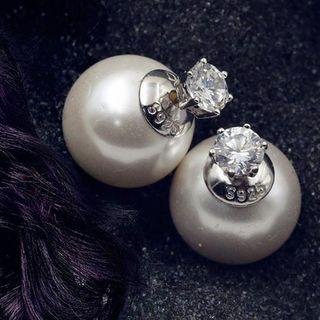 Rhinestone Faux Pearl Double-sided Stud Earrings