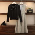 Long-sleeve Knit Top / Midi A-line Jumper Dress / Set