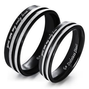 Couple Stripe Lettering Titanium Steel Ring