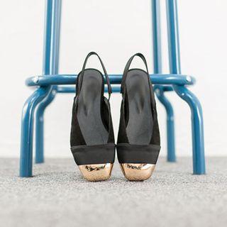 Metallic-toe Faux-suede Sling-back Sandals
