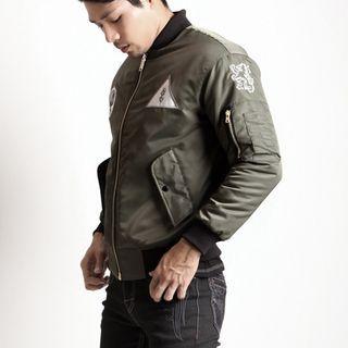 Skull Print Padded Flight Jacket Khaki - Xl