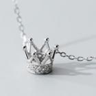 925 Sterling Silver Rhinestone Crown Pendant Necklace S925 Silver - Silver - One Size