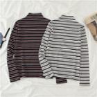 Mock-turtleneck Striped Long-sleeve T-shirt