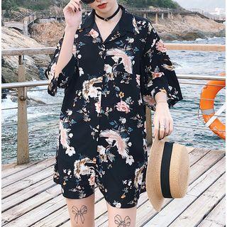 Flower Print Elbow-sleeve Shirt