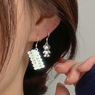 Asymmetric Bear Earring 1 Pair - With Back Stopper - Non-matching - Silver - One Size