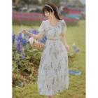 Square-neck Floral Printed Lace Dress