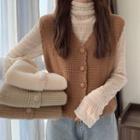 Single-breasted Sweater Vest / Long-sleeve Crinkle Top