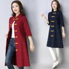 Contrast Stitch Frog-buttoned Long Jacket