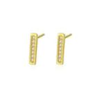 Sterling Silver Plated Gold Simple Fashion Geometric Rectangular Cubic Zirconia Stud Earrings Golden - One Size