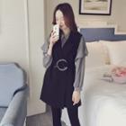 Long-sleeve Ruffle Trim Open Back Shirt + Sleeveless Plain Jacket