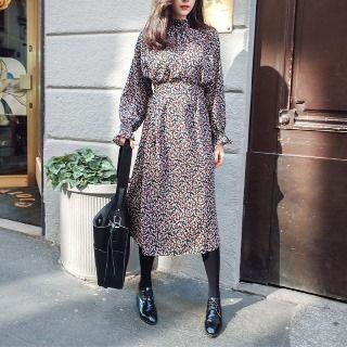 Long-sleeve Ruffled Floral Dress