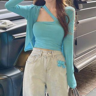 Set: Asymmetrical Camisole Top + Cardigan