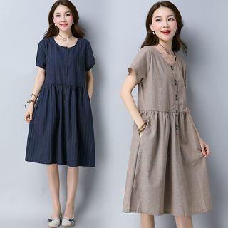 Short Sleeve Linen Blend Dress