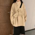 Set: Drawstring-waist Zip Jacket + Lettering Sling Bag