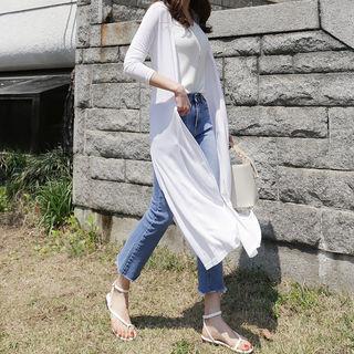 Slit-side Long Open-front Cardigan