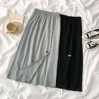 Lettering Embroidered A-line Midi Skirt