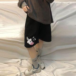 High-waist Cartoon Cow Print Wide-leg Shorts