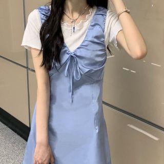 Sleeveless Satin Dress Blue - One Size