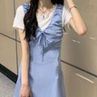 Sleeveless Satin Dress Blue - One Size