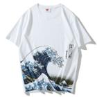 Short-sleeve Sea Wave Print Round Neck T-shirt