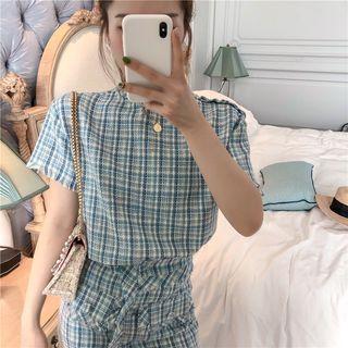 Plaid Short-sleeve Cropped Top