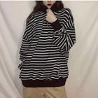 Striped Zip Collar Pullover Black - One Size