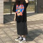 High-waist Washed Drawstring A-line Skirt