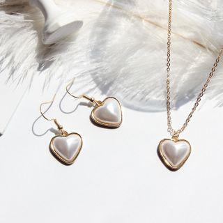 Faux Pearl Heart Drop Earring / Pendant Necklace