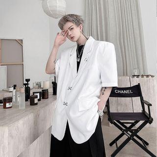 Short-sleeve Padded-shoulder Blazer