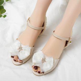 Block Heel Lace Trim Ankle Strap Dorsay Sandals
