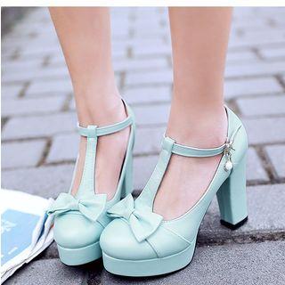 Lolita Cosplay Bow T-strap Pumps