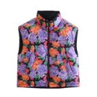 Reversible Floral Print Padded Zip-up Vest