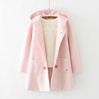 Ear-accent Hooded Double Breasted Coat