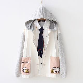 Embroidered Hooded Zip Jacket / Tie-neck Shirt