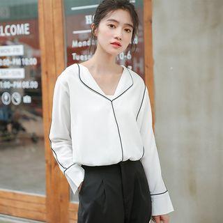 Piped Lapel Blouse