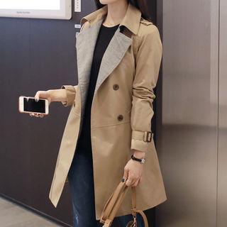 Glen-plaid Wide-lapel Trench Coat With Belt