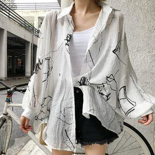 Hand-drawing Pattern Shirt White - One Size