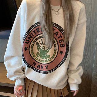 Lettering Print Sweatshirt Light Gray - One Size