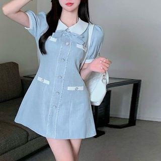 Short-sleeve Bow Mini Shirt Dress