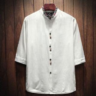 3/4-sleeve Floral Trim Shirt